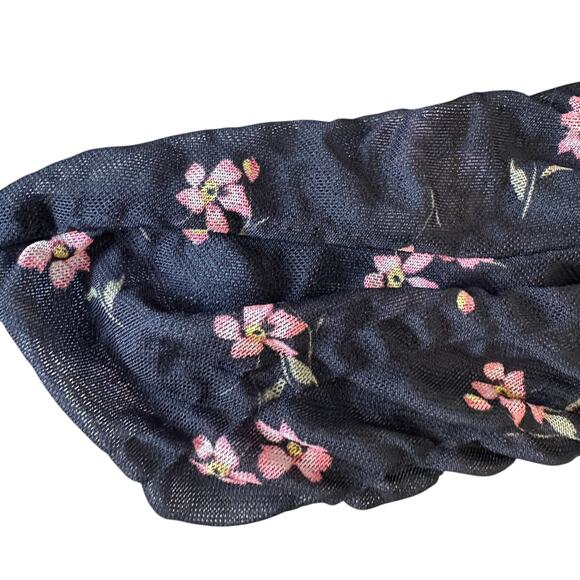 AFRM Black Floral Off the Shoulder Mesh Top MEDIUM Ruched Sheer Bodycon Pink $68 - Picture 11 of 12